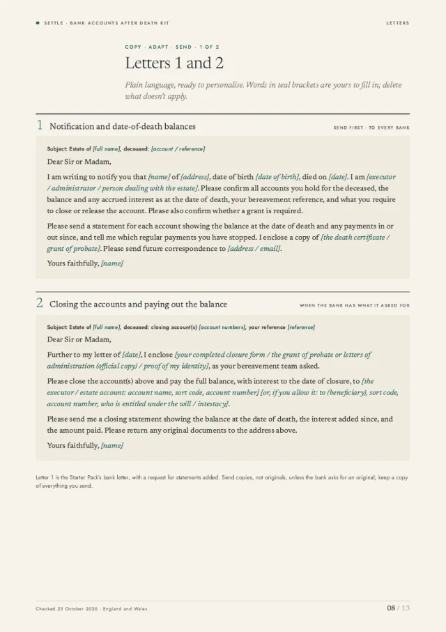 Page 8: letters 1 and 2, notification and closure