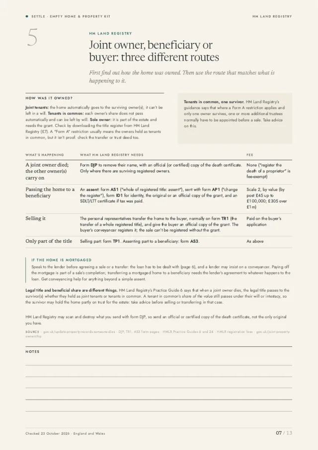 Page 7: assent, transfer on sale and removing a joint owner